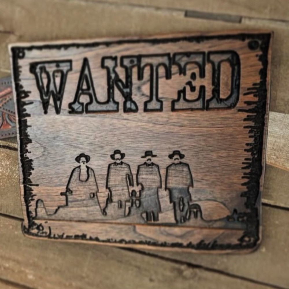 Wooden 'Wanted' Sign with Western Design